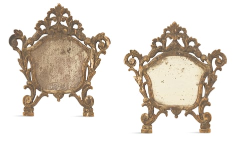 Pair of Small Italian Silvered Giltwood Mirrors