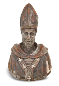 Silvered Giltwood Reliquary Bust of St. Nicholas