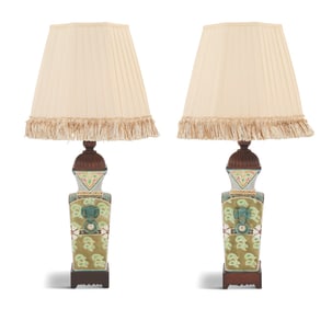 Pair of Pottery Lamps of Chinese Inspiration