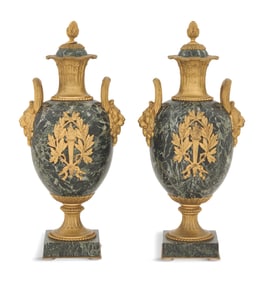 French Gilt-Bronze and Marble Garniture Urns