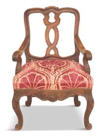 Italian Rococo Fruitwood and Walnut Armchair