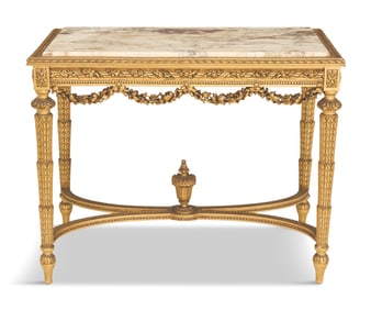 Giltwood Marble-Top Center Table