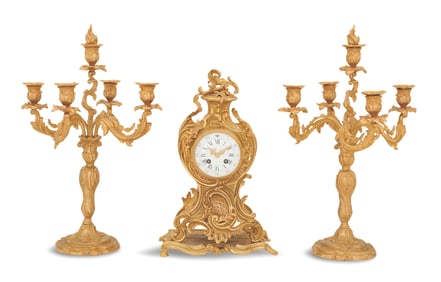 Three-Piece Gilt-Bronze Clock Set