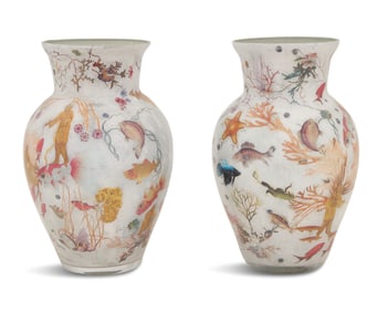 Pair of Reverse-Decorated Glass Vases