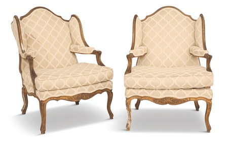 Pair of French Giltwood Wingback Fauteuils