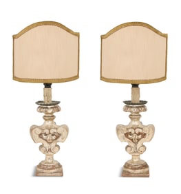 Pair of Italian Silvered Candlestick Lamps