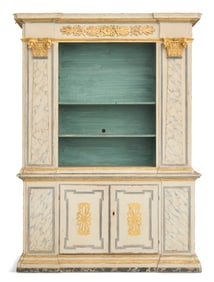 Italian Polychrome and Parcel-Gilt Breakfront
