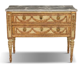 Painted and Parcel-Gilt Marble-Top Commode