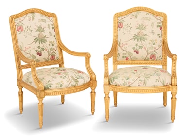 Fine Pair of Louis XVI Giltwood Fauteuils