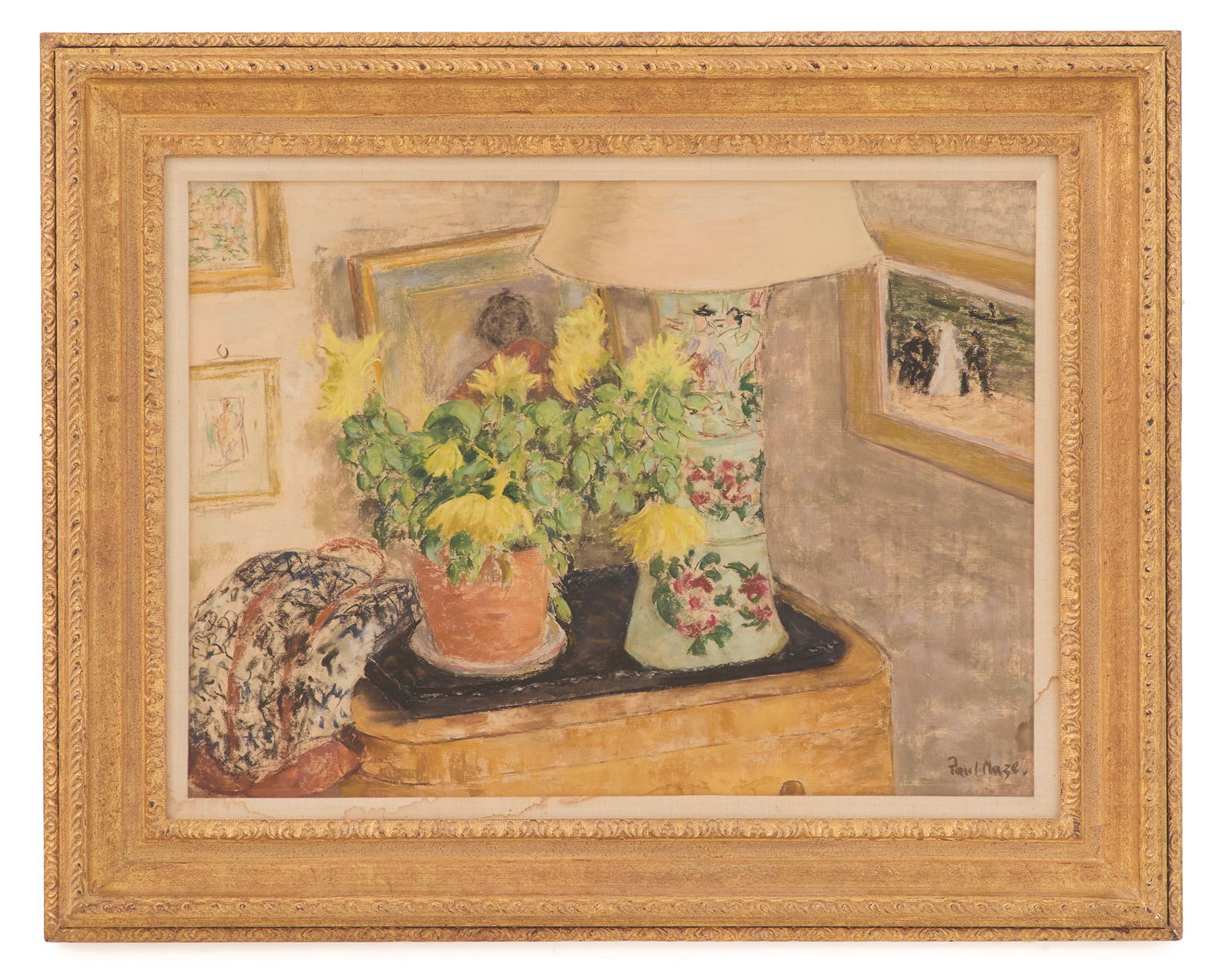 Paul Lucien Maze (French, 1887-1979): Paul Lucien Maze(French, 1887-1979)"Still Life with Yellow Flowers"pastel on papersigned lower right.Framed.sight 21" x 29", framed 31-1/4" x 39"