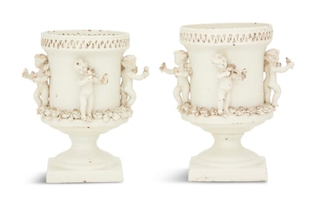 Pair of Italian Creamware Urns