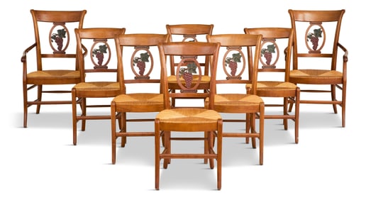 Eight French Provincial Polychrome Chairs