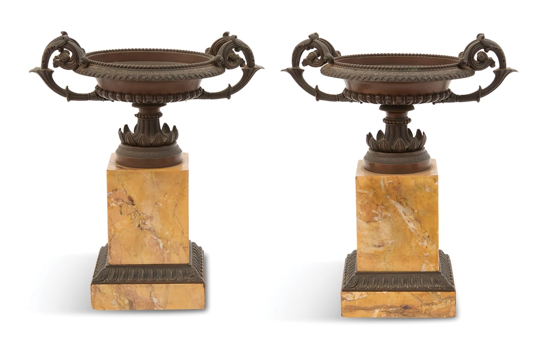 Pair of  Restauration Bronze and Marble Tazzas (1 of 3)