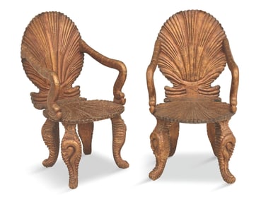 Venetian Grotto-Style Giltwood Armchairs