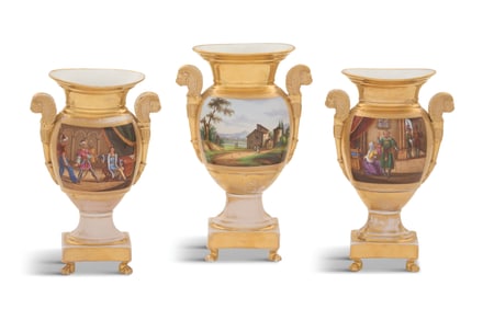 Three Paris Porcelain Garniture Vases