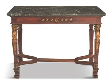 Mahogany Marble-Top Center Table