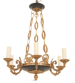 Bronze and Tole Chandelier in the Empire Taste