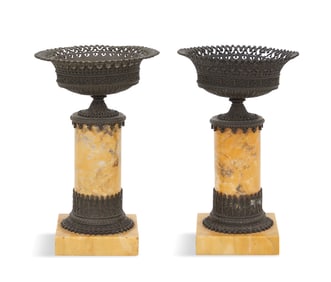 Gothic Revival Bronze and Marble Tazzas
