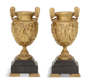 Pair of Gilt-Bronze and Marble Garniture Urns