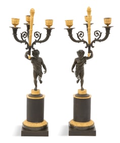 Pair of Empire Bronze Figural Candelabra