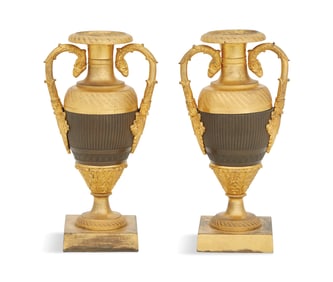 Pair of French Bronze Garniture Urns