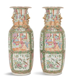 Pair of Large Chinese Rose Medallion Vases