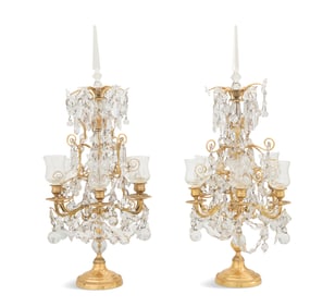 Pair of French Gilt-Bronze and Crystal Candelabra
