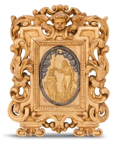 Italian Pressed Brass and Giltwood Plaque