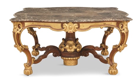 Parcel-Gilt Oak and Marble-Top Table