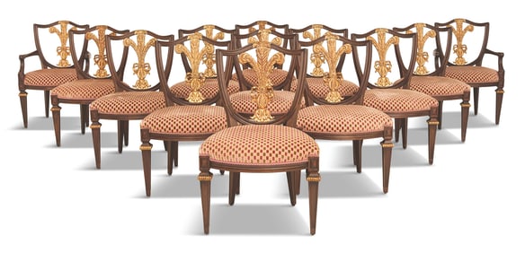 Thirteen Walnut Stained Dining Chairs