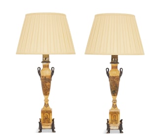 Pair of French Lacca Povera Tole Moderator Lamps