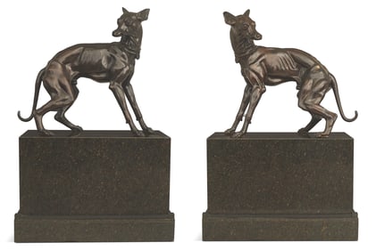 Monumental Pair of Bronze Whippets