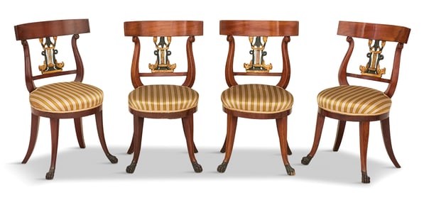 Four Mahogany and Parcel-Gilt Armchairs