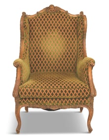 French Carved Fruitwood Wing Chair
