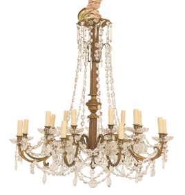 Gilt-Bronze, Brass and Crystal Chandelier