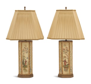 Pair of Asian Carved Wooden Table Lamps