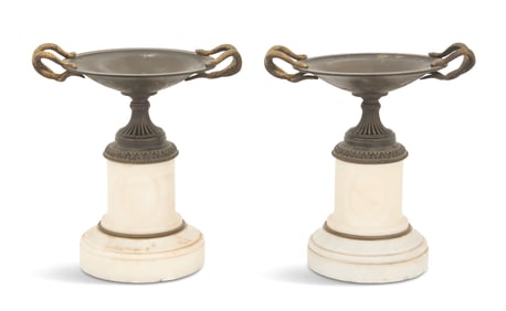 Pair of Napoleon III Bronze and Marble Tazzas