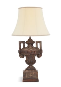 Italian Carved and Painted Wooden Urn Lamp
