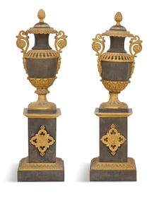 Pair of French Bronze Dore et Patine Cassolettes