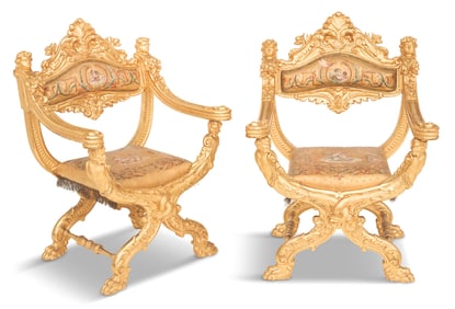 Pair of Renaissance-Style Savonarola Chairs