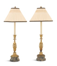 Pair of Directoire Gilt-Bronze Candlesticks