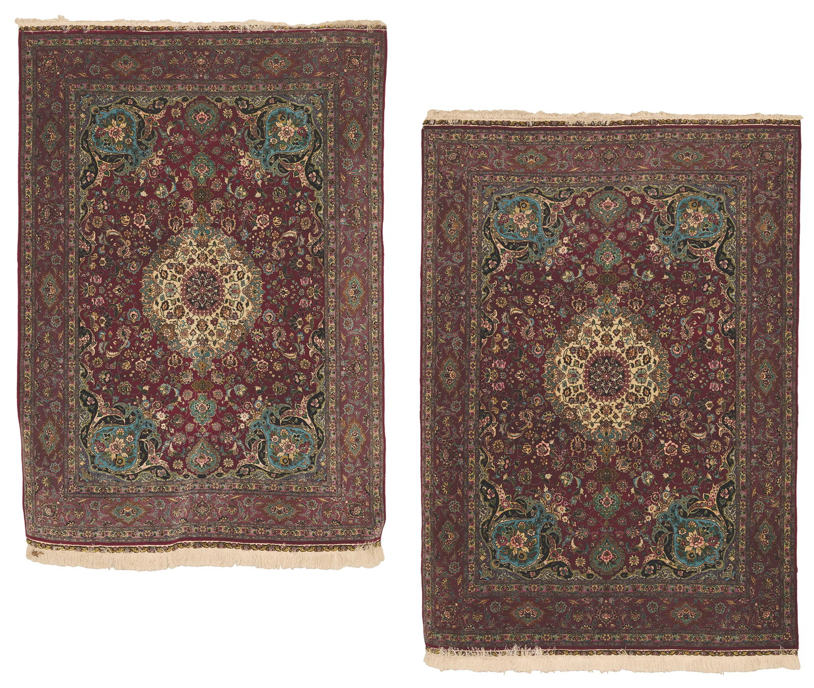 Pair of Semi-Antique Tabriz Silk Carpets (1 of 3)