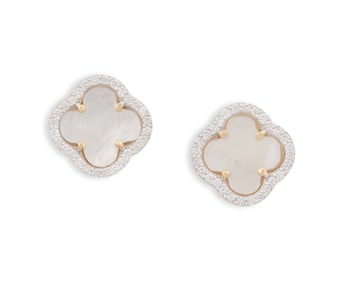 Pair of Mother-of-Pearl and Diamond Earrings