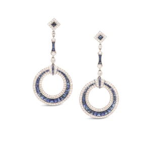 Pair of Diamond and Sapphire Earrings
