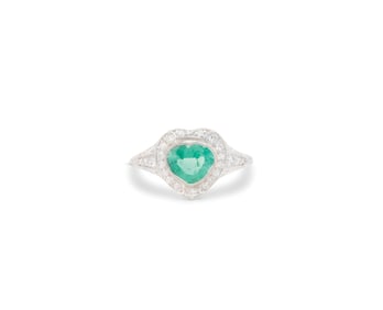 Emerald and Diamond Heart Ring