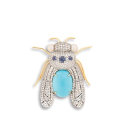 Turquoise, Diamond and Sapphire Bug Brooch