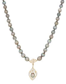 Tahitian Pearl and Diamond Pendant Necklace