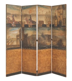 Continental Four-Panel Leather Screen