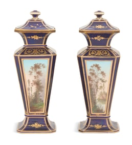Pair of French Sevres-Style Covered Urns