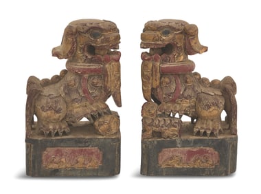 Carved and Painted Qing Dynasty Foo Dogs
